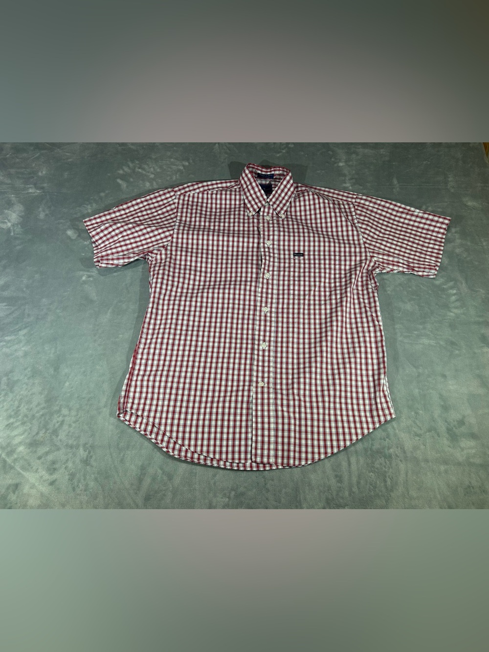 Faconnble Red/white/blue Short Sleeve Button Down Shirt-medium 100% Cotton
